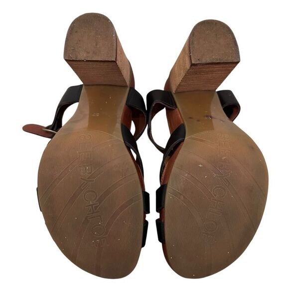 See By Chloe Black Leather Criss Cross Block Heeled Sandals Size 37 - Picture 5 of 7